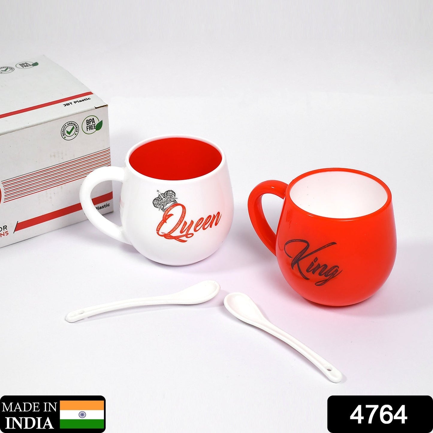 King & Queen Printed Couple Matching Coffee / Tea Plastic Coffee Mug (300ml Set of 2) - Springkart 