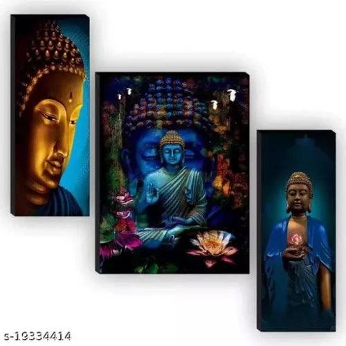 Set of 3 Lord Buddha Wall Painting For Living Room Home Decorative Gift Item/Modern Art /Wall Painting For Living Room/Wall Scenery/ 12 Inch x 18 Inch Painting/frame painting for office house - Springkart 