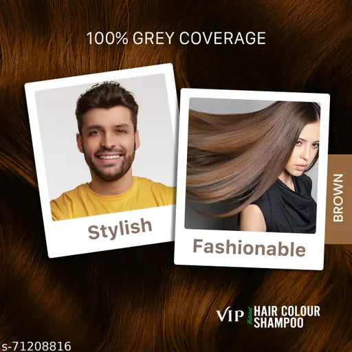VIP Natural Brown Hair Color for Men & Women 20 ml, Pack of 5 | Ammonia Free Hair Dye Colour Shampoo