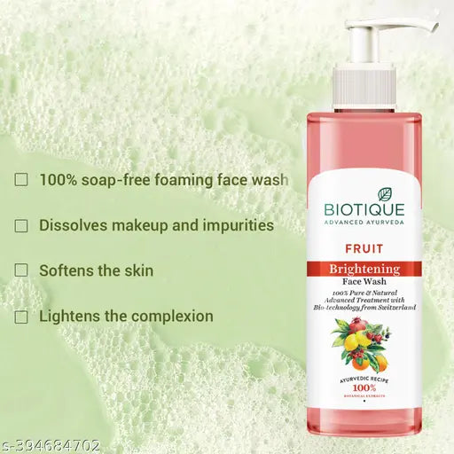 Biotique Fruit Brightening | Ayurvedic and Organically Pure| Advanced Swiss Technology |100% Botanical Extracts| Suitable for All Skin Types | Face Wash (200ml X 2) (Pack of 2)