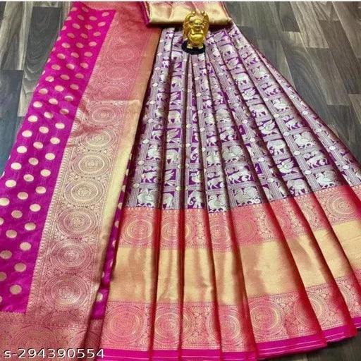 Kanjiveram Silk pure Zari lehanga with blouse along with Duppta - Springkart 