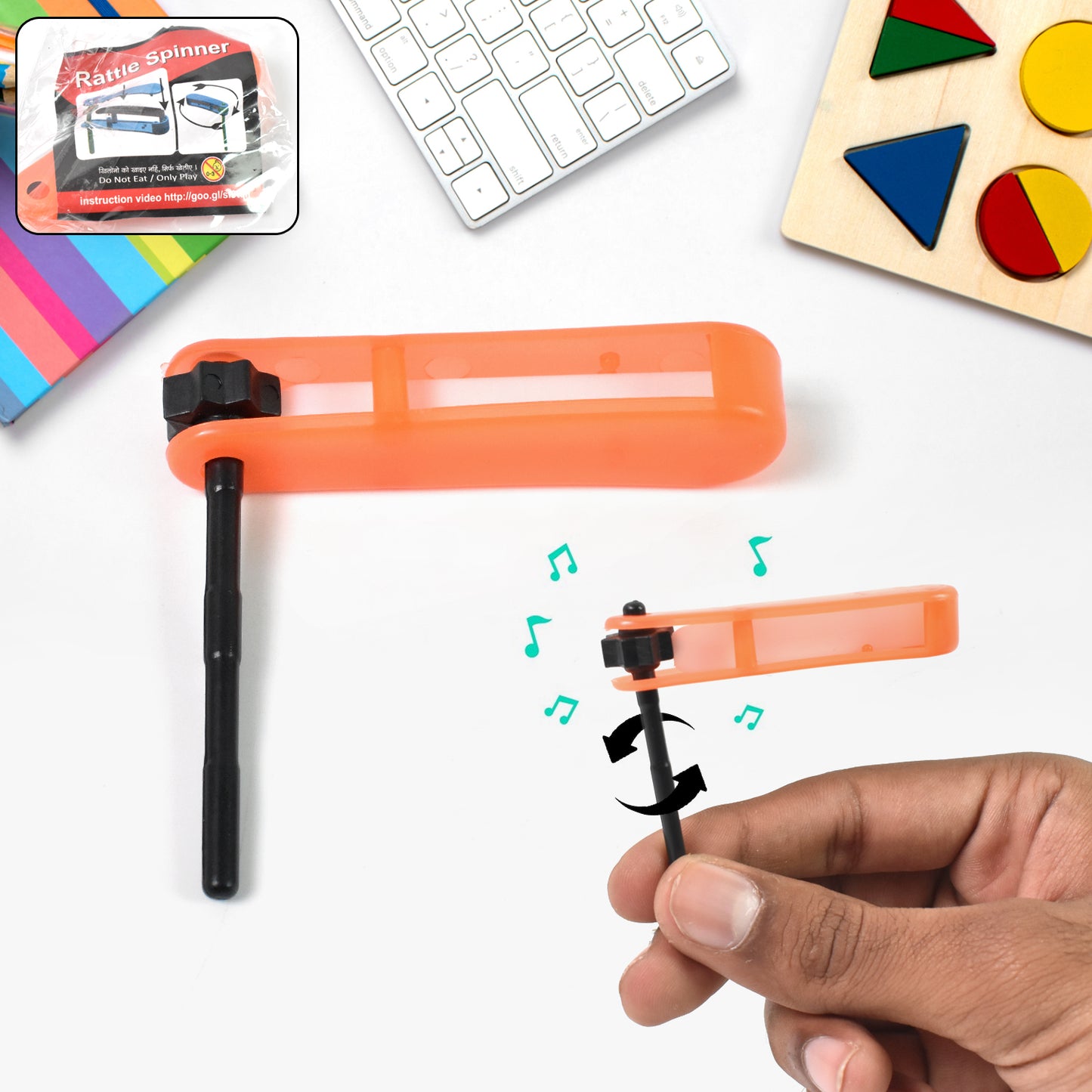 Small Colourful Non-toxic Plastic Rattle Spinner Toys For Babies Kids (1 Pc Mix Color Design) - Springkart 