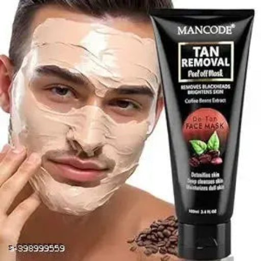 Mancode De-Tan Peel off Face Mask for Men and Women 100ml | Coffee Extract to Remove Tan & Deep Cleansing Exfoliator Peel Mask for Face, Defeat Blackheads & Whiteheads, De-Tan Face Peel of Mask for Glowing Skin and White & Brighten Skin