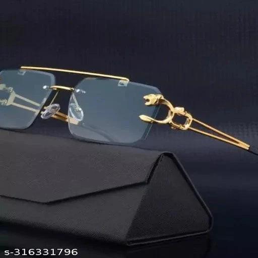 Mc Stan Rimless Men and Womens Sunglasses Retro Luxury Gold Metal Frameless Rectangle Leopard Arms Colored Lens Sun Glasses - Springkart 