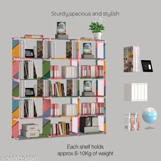 18 Shelf Book shelf Almirah - Foldable, Collapsible & Portable bookshelf, Showcase bookstand