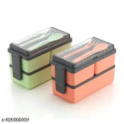 3-in-1 Compartment Lunch Box Tiffin Box Lunch Box with Fork & Spoon