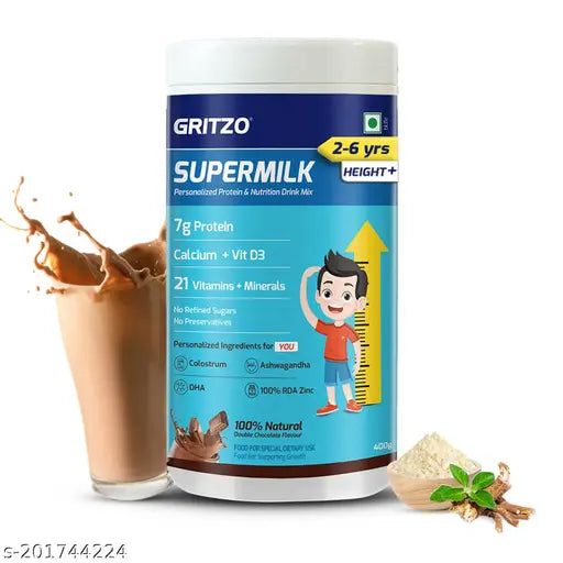 Super Milk Height+ (2-6y), 7g Protein (Double Chocolate, 400g) | Zero Refined Sugar, 21 Vitamins & Minerals