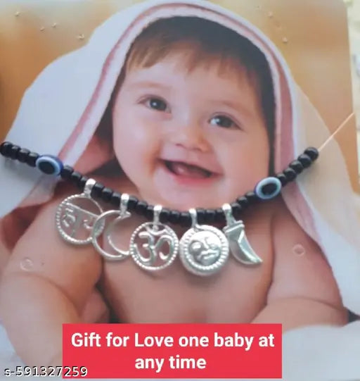 Shree Jee Jewellers Pure Silver Nazar Pendant for New Born Babies kids in Silver Chand, Suraj, haaye, Evil Eye & Om Pendants, Black Pure Cotton Thread Protection