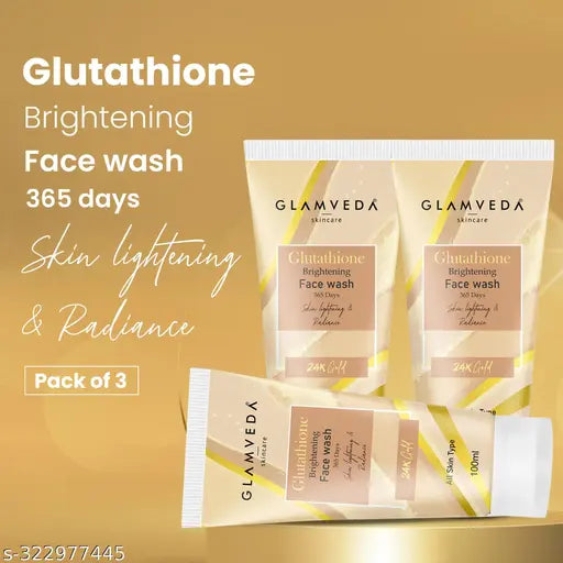 Glamveda Glutathione 24k Gold Face Wash Lightens skin tone, Reduce Dark spots & Hyperpigmentation | Enhances Natural Radiance, Glow Booster | For All Skin Types | SLS & Paraben Free 300 ml ( Pack Of 3)
