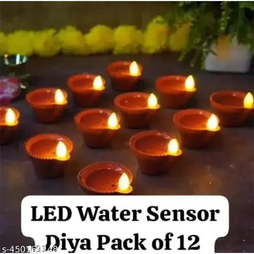 Diwali Gift 12 Pcs Water Sensor Diya Lights Electric Flameless & Smokeless LED Diyas