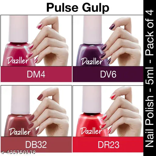 Dazller Quick Dry Long Lasting Nail Polish Pack of 4 Multicolor Combo-Pulse Gulp