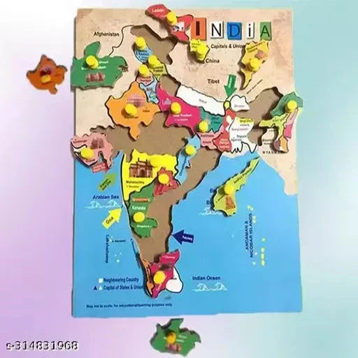 Educational learning wooden india map puzzle board for kids/girls/boys