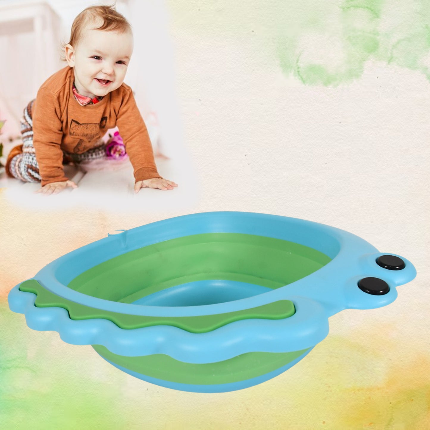 17513 Frog Shape Wash Basin Space Saving Multi Function Foldable Baby Wash Basin Easy Clean Lightweight Thicken For Washing Face For Home (3331cm  1 Pc)