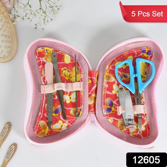 12605 5 In 1 Stainless Steel Professional Manicure Set Nail Cutter For Women Nail Scissors Luxury Grooming Kit. - Springkart 