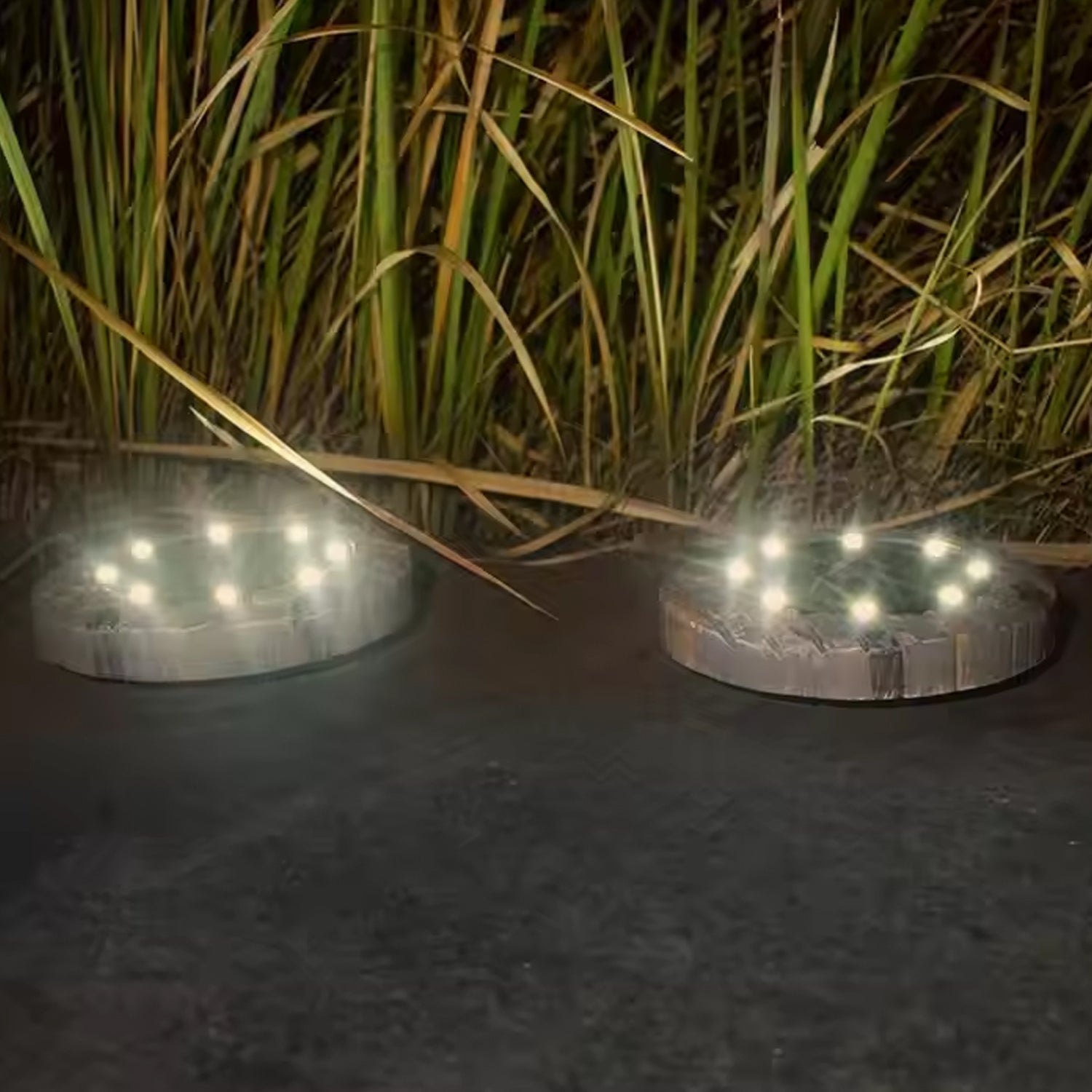 Disk Lights Slate Heavy Duty Outdoor Solar Pathway Lights 4 Led (2 Pc) - Springkart 