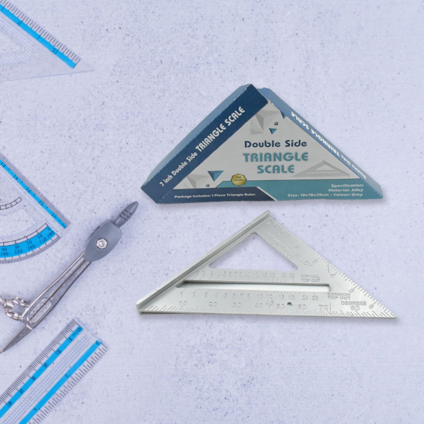 1559 Double Side Scale Triangle Measurement Hand Tool 45 Degree Triangle Ruler Home For Industry Aluminum Alloy Rafter Square 7-inch Length