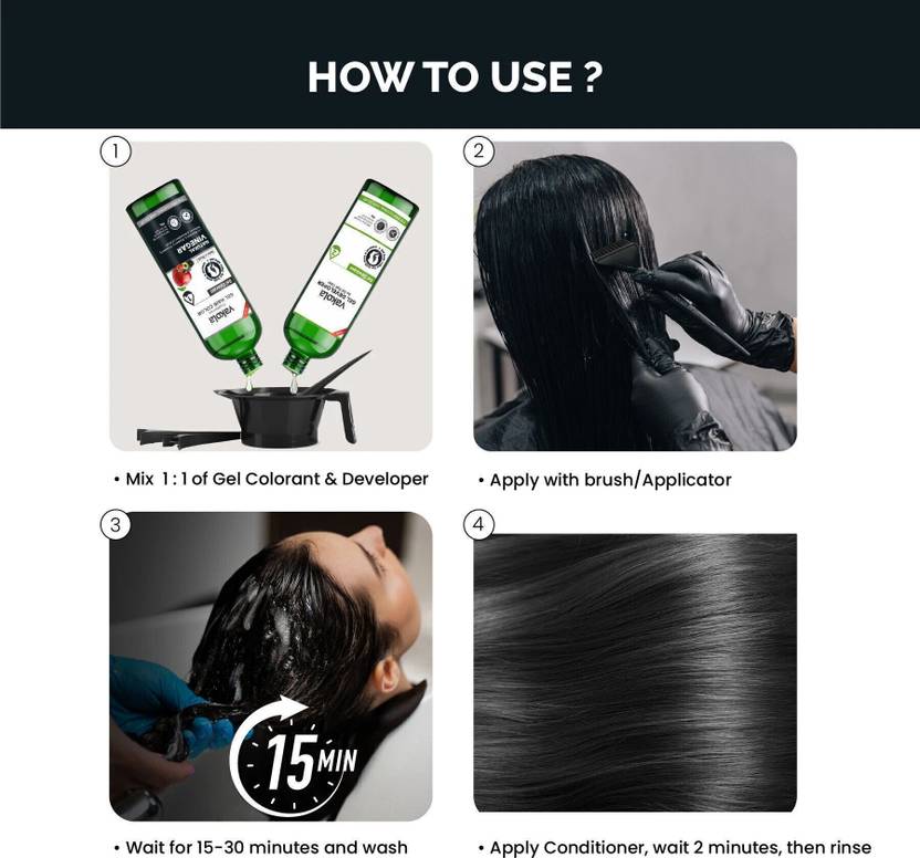 Vakola Natural Black Professional Gel hair Color for Both Men & Women - 100GM x 2 , Natural Black