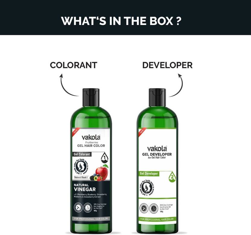 Vakola Natural Black Professional Gel hair Color for Both Men & Women - 100GM x 2 , Natural Black