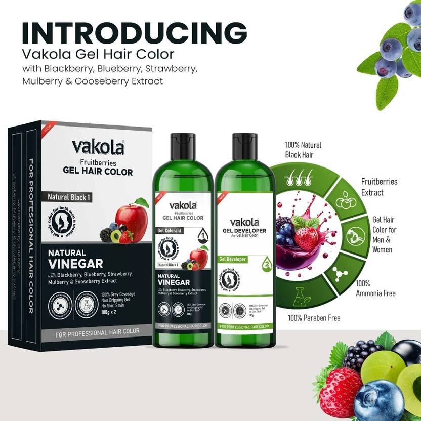 Vakola Natural Black Professional Gel hair Color for Both Men & Women - 100GM x 2 , Natural Black
