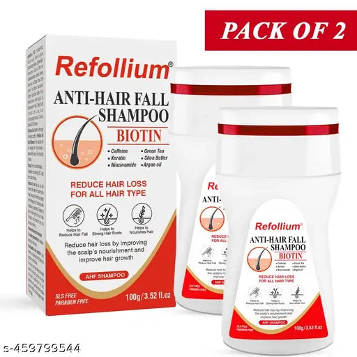 Refollium Biotin Anti Hair Fall Shampoo with Keratin, Caffeine, Argan Oil & Niacinamide (100 mlx2)