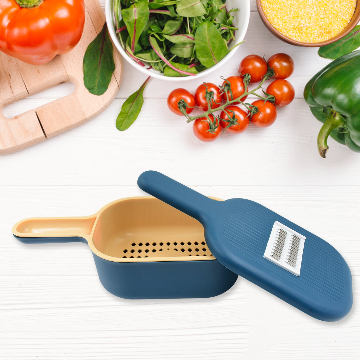 Vegetable Slicer Cutter - 6 Blades Kitchen Accessories Tools Appliances With Container Handle (1 Set) - Springkart 