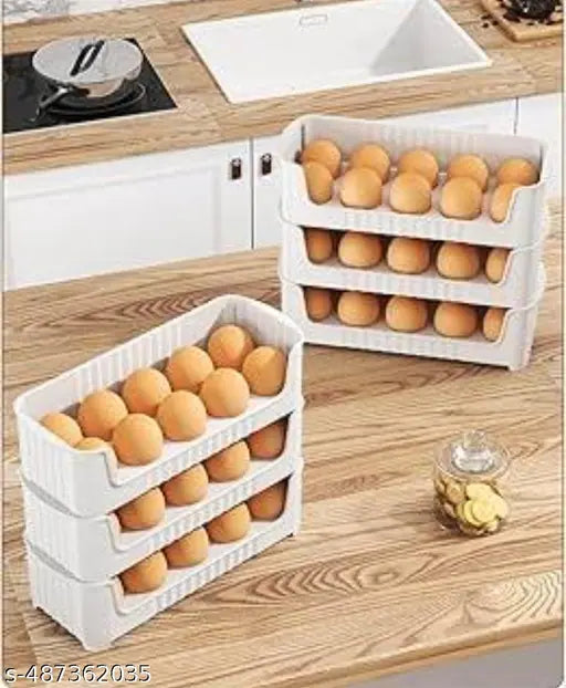 Egg Dispenser Box, 3-Tier Egg Storage Box for Fridge, Holds upto 30 Eggs,