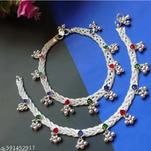 Women 3 pcs payal combo best multicolour ghungroo payal anklets 3 pcs