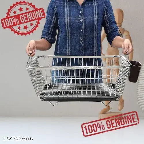 Stainless Steel Big Dish Drainer Basket for Kitchen Utensils/Dish Drying Stand/Plate Rack/Bartan Basket/Sink Counter Top Dish Drainer Rack (64x47x20 cm)
