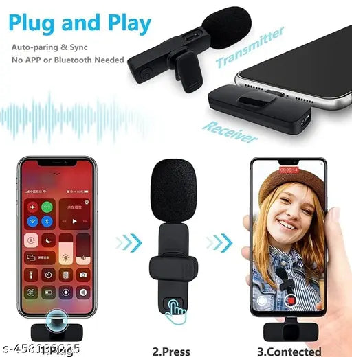 Har Dual Wireless Microphone Plug and Play, No Need APP & Bluetooth Collar Mic for, iPad, Devices