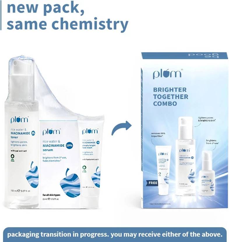 Plum Niacinamide Brightening Combo|Pack of Toner, Brightening Serum,Face Wash + Freebie  (3 Items in the set)