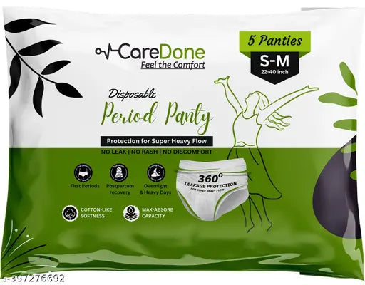 CareDone Extra Absorbent Disposable Period Panties for Women with 12Hr Protection 5 Panty (S/M) Sanitary Pad