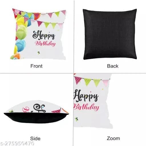 'Happy Birthday' Printed Cushion Cover with Filler Combo = Pillow + Mug + Key Chain (12" x 12 Inches) - Springkart 