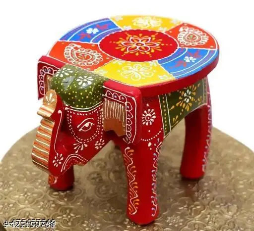 wooden painted elephant stool