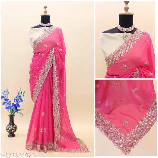 Heavy Embroidery Work With mirror work and lace with blous saree - Springkart 