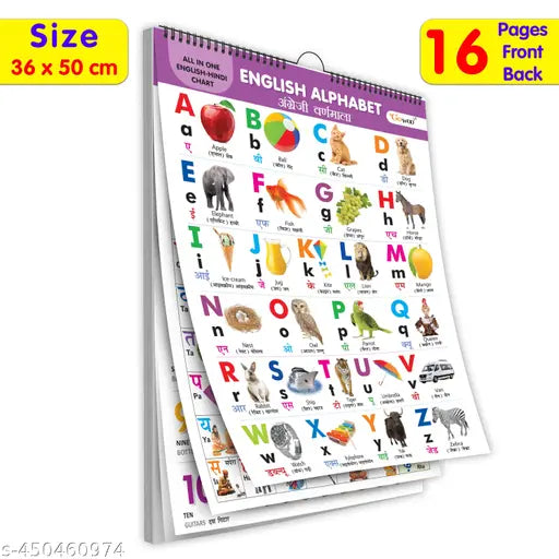 ENGLISH-HINDI Chart For Kids (16 Charts ) 36 x 50 cm - Children Spiral Wall Picture Chart