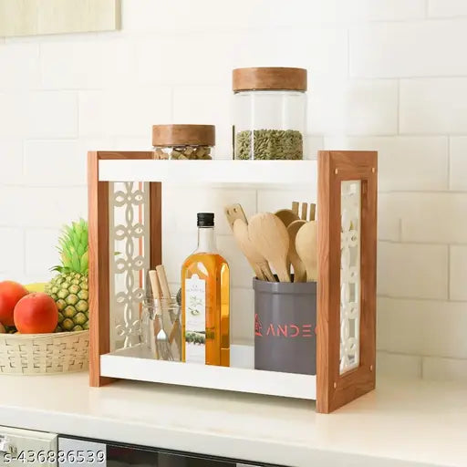Wooden Foldable Multipurpose Kitchen Storage Rack for Spice Container/Bottles/Cups/Jars/Pots