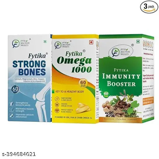 Strong Bones + Omega1000 + Immunity Booster (Pack of 3) - 180 Tabs - Springkart 