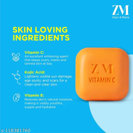 ZM ZAYN & MYZA Vitamin C Soap enriched with Kojic acid. Dermatologically Tested.  Pack of 3