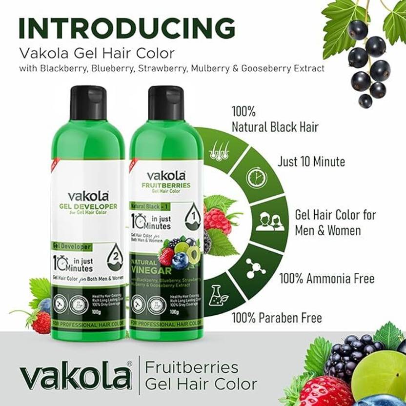 Vakola Nourishing Permanent Long Lasting Grey Coverage Cream Hair Color 100ml , Natural Black