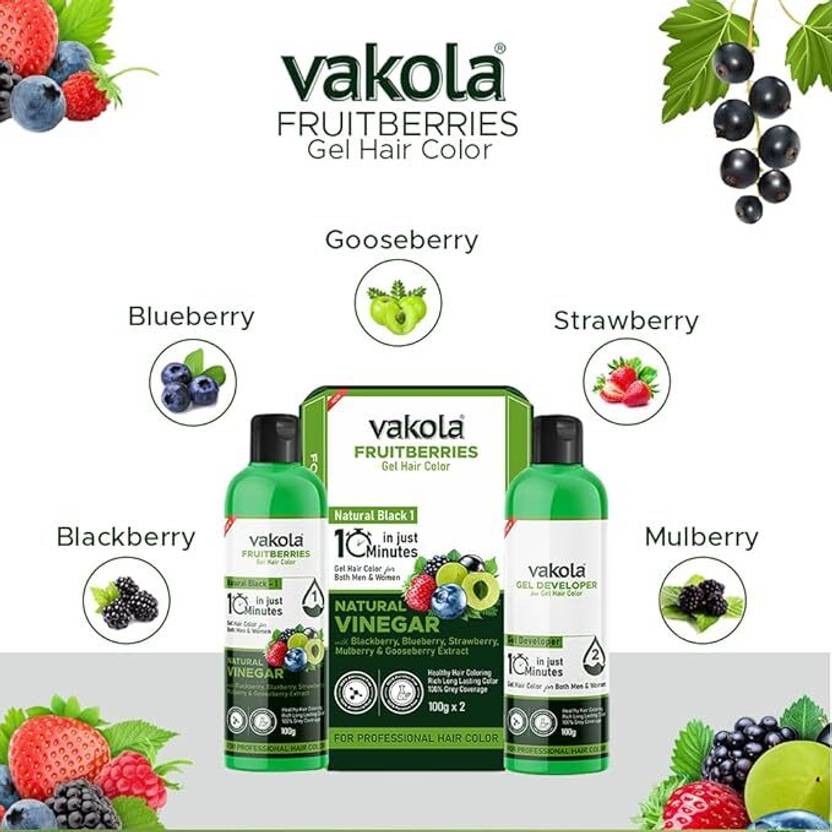 Vakola Nourishing Permanent Long Lasting Grey Coverage Cream Hair Color 100ml , Natural Black