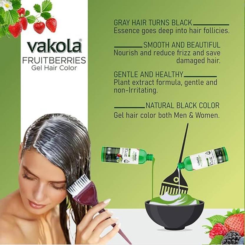 Vakola Nourishing Permanent Long Lasting Grey Coverage Cream Hair Color 100ml , Natural Black