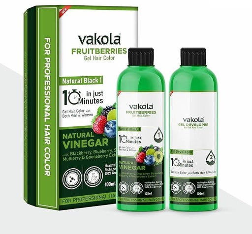 Vakola Nourishing Permanent Long Lasting Grey Coverage Cream Hair Color 100ml , Natural Black