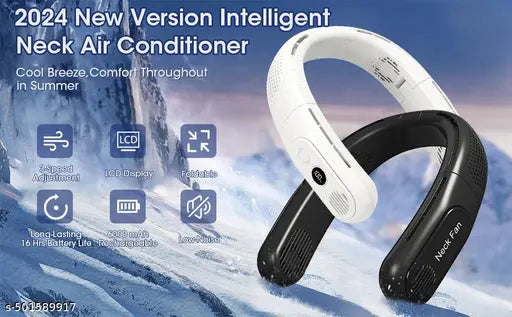 Portable Neck Fan Air Conditioner, Rechargeable Hands Free Semiconductor Cooling Bladeless Fan,3 Speeds,Brilliant Black. - Springkart 
