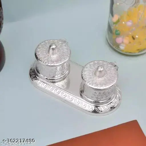 German silver Round Shape Roli-Chawal/Kumkum Box