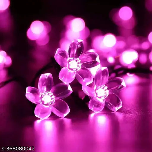 Diwali Gift Flower LED Made in India Silicon Flower Curtain String for festivals (12 Meter, Pink)