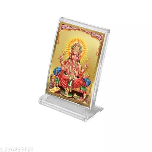 Diviniti Ganesha Frontpose God Idol Photo Frame for Car Dashboard 24K Gold Plated Foil - Springkart 