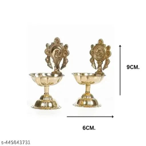 Brass Diya for Pooja, Shanku Chakra Deepam (Set of 2 Gold)