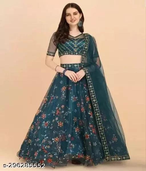 FULPARI Embroidered Semi Stitched Lehenga Choli (Light Blue) - Springkart 