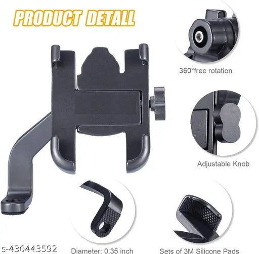 Mobile Holder Universal Handlebar Bike Mount Holder C-2 Metal Body 360 Degree Rotating Mirror Cradle Stand for Bicycle, Motorcycle, Scooty and Bike Fits All Smartphones (Black)