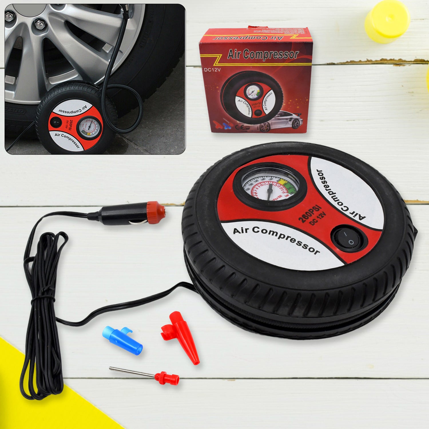 Compressor For Car And Bike 12v 260 Psi Tyre Inflator Air Pump - Springkart 